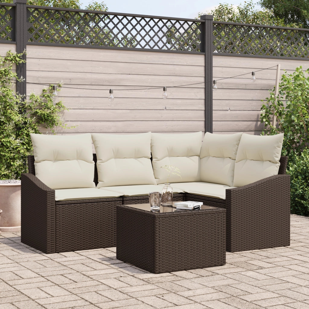 Set da Pranzo da Giardino con Cuscini 4 Pezzi Grigio in Rattan