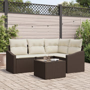 Set da Pranzo da Giardino con Cuscini 4 Pezzi Grigio in Rattan