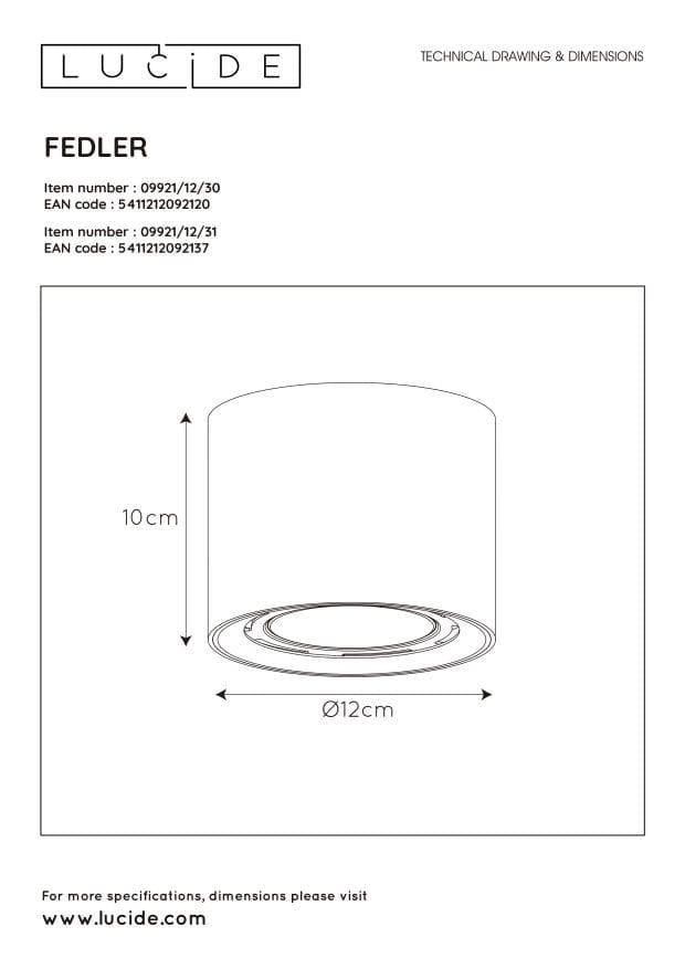 Lucide Fedler faretto bianco GU10 12W LED 2200-3000K
