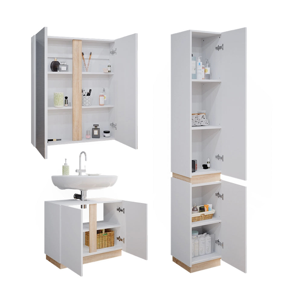 Vicco Set di mobili da bagno Bianco 3 parti, con colonna