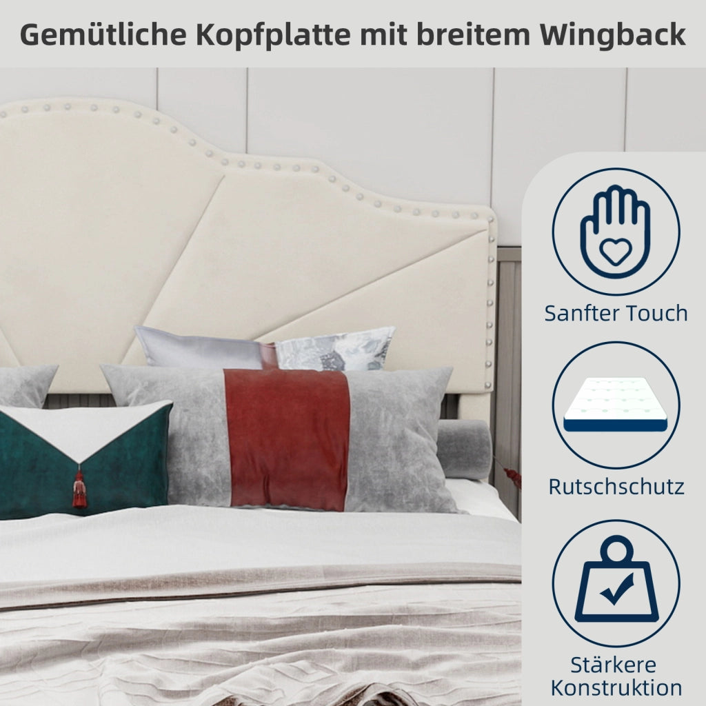 Letto Contenitore Imbottito ¨C MINIMAL ¨C Beige 140x200 con Testiera, Idraulico