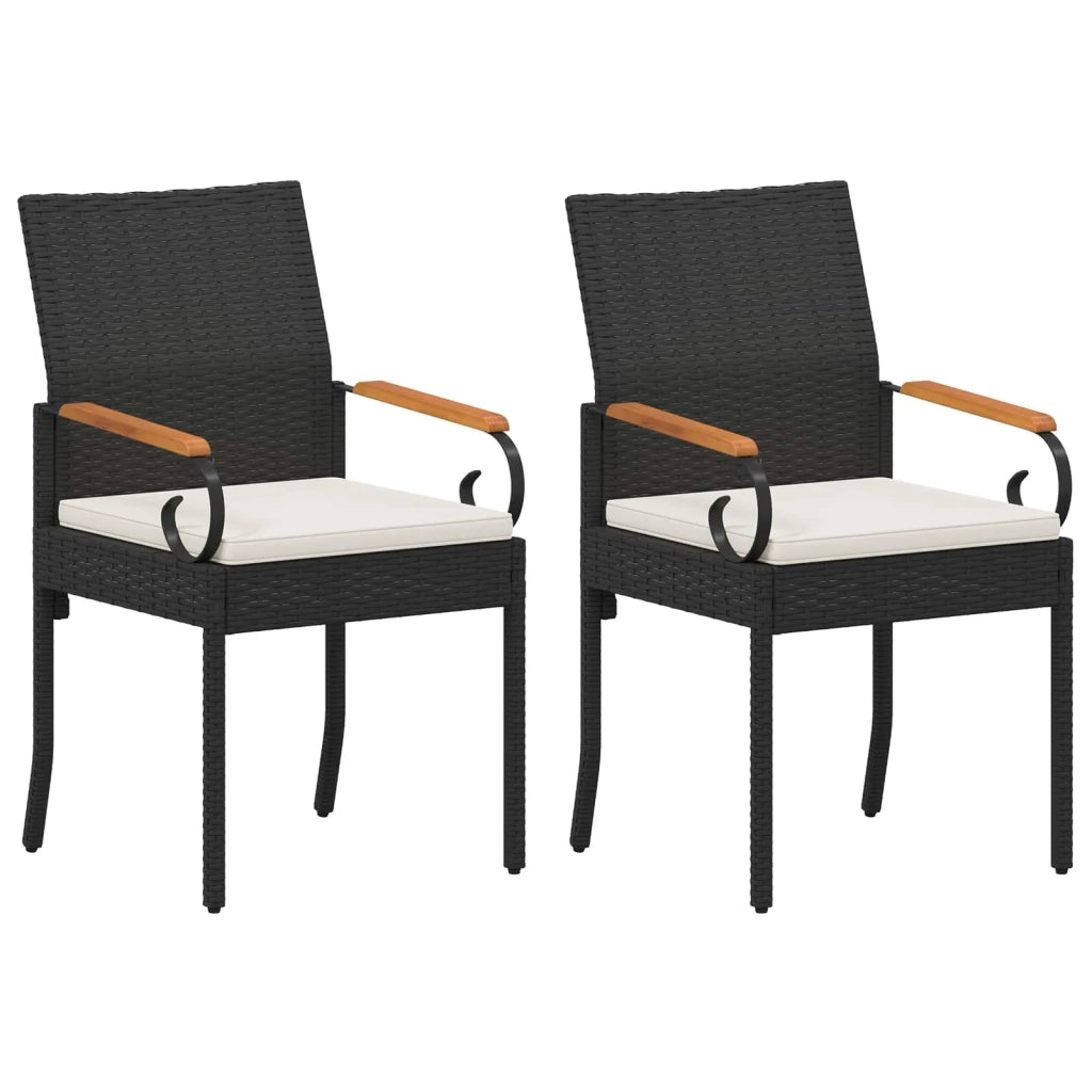 Sedie da giardino 2 pcs Nero e Bianco Crema Polyrattan e acacia 42025880