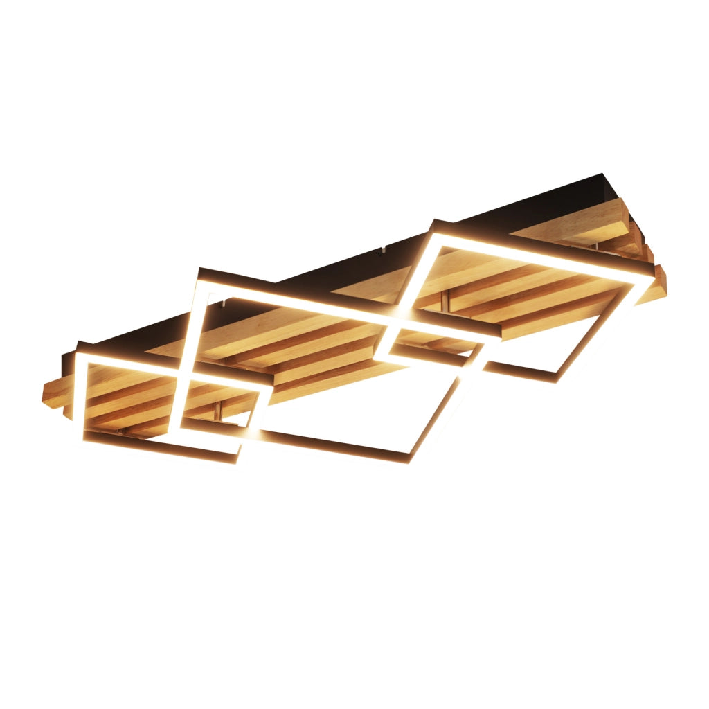 ZMH Lampada da soffitto plafoniera LED legno dimmerabile memory 70cm 46W design quadrato nero per soggiorno