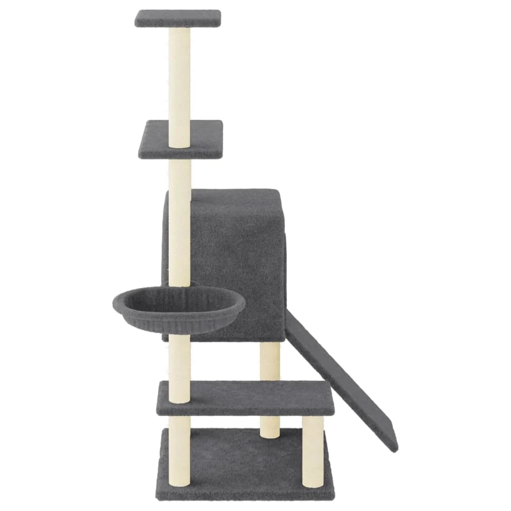 Tiragraffi per gatti torre per arrampicata giocattolo piattaforma per arrampicata con tiragraffi in sisal scuro 130,5 cm grigio 02_0022652