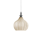 Lampada a Sospensione Cleofe S/11 Ocra - Montatura in Metallo Cromo con Vetro Ocra Trasparente 1xE27 Max 60W IP20 - Gealuce