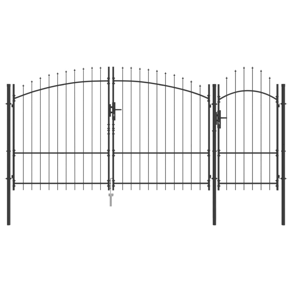 Cancello da Giardino con Punte a Forma di Lancia Grigio 175x400 cm Acciaio