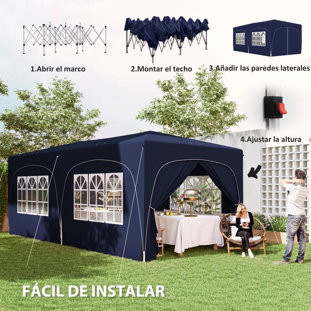 Gazebo pieghevole 3x6 m con pannelli laterali UPF50+ ¨C zephmum ¨C blu scuro