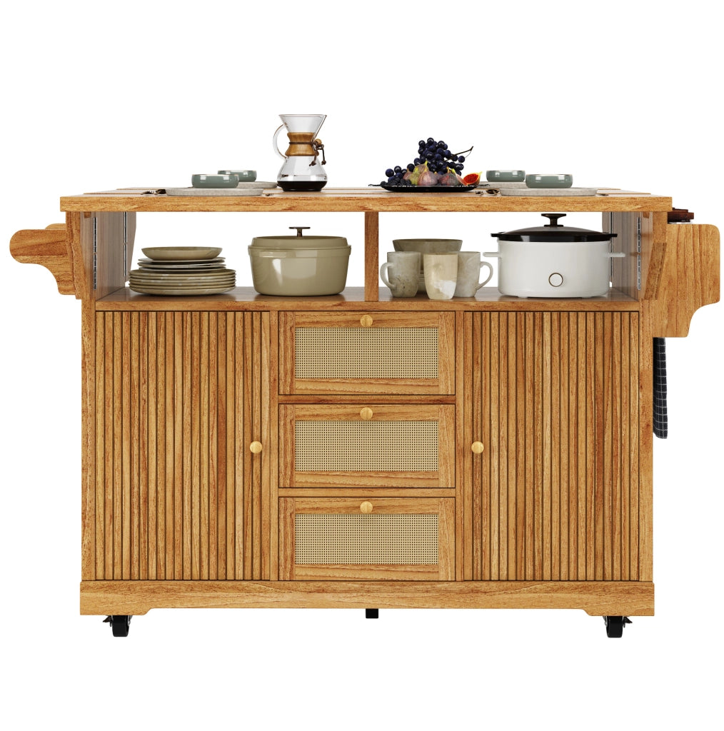 Carrello cucina pieghevole con piano estensibile, marrone scuro
