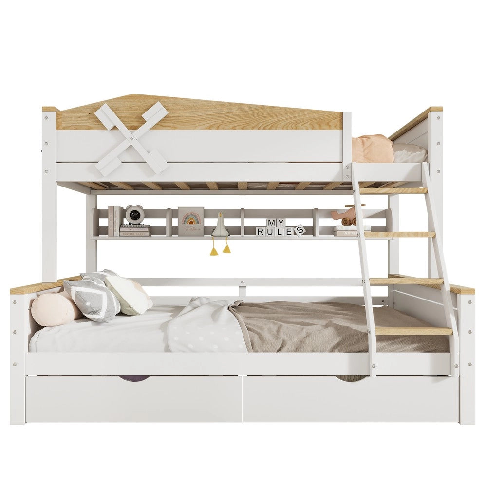 Letto a Castello con Cassetti e Ripiani ¨C MINIMAL ¨C Pino, Bianco/Naturale, 90x200 & 140x200