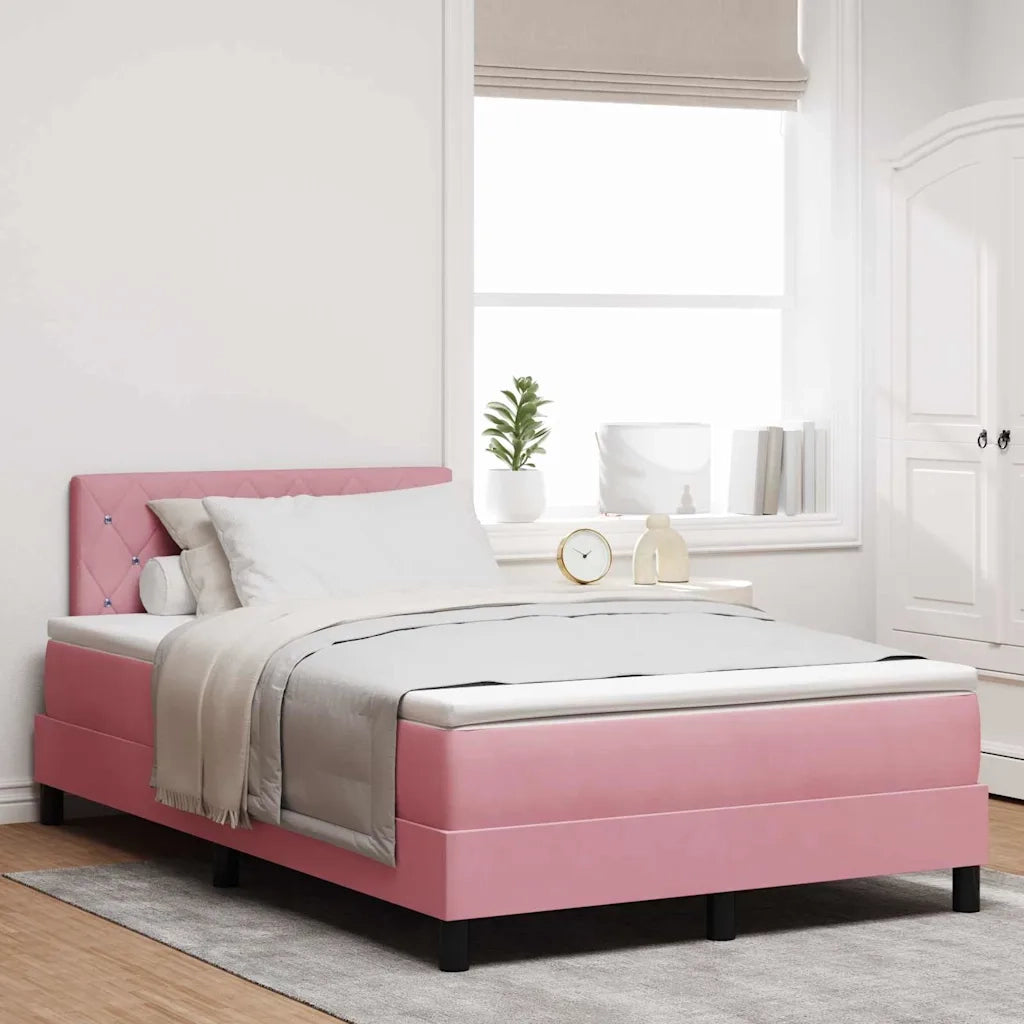 Letto a Sorgente LED con materasso Rosa 120 x 190 cm Velluto 3342577