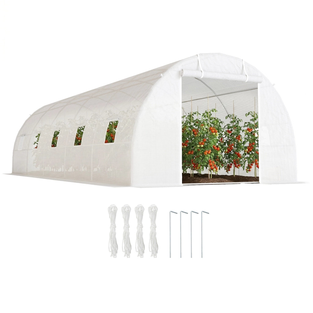 Serra a Tunnel 8x3x2 m con Rivestimento in Plastica e Acciaio Rinforzato, Bianco