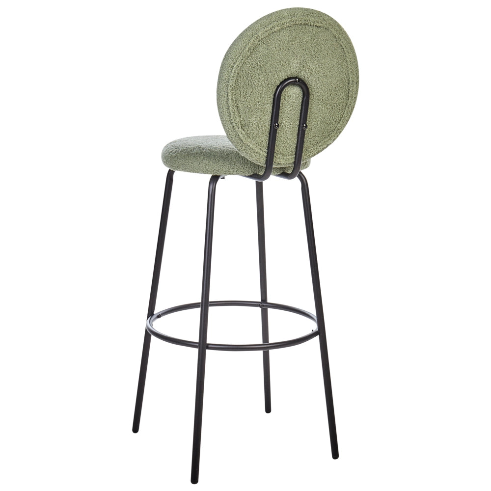 Set di 2 sedie da bar bouclé verde chiaro con gambe in acciaio e schienale rotondo soggiorno salotto