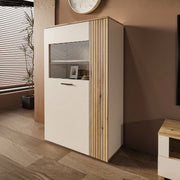 Vetrina con anta a listelli verticali Frezo06 cashmere e rovere evoque 90x42x146H