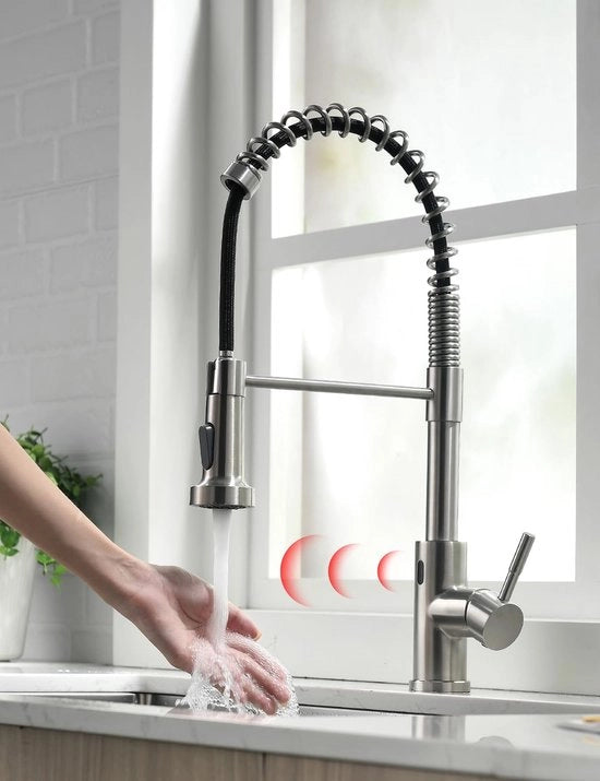 Keukenkraan con Sensore Infrarosso con Douchekop Estensibile con 360° Rotazione con Mengkraan a Preselezione per la Cucina con Spiraalveerkraan per la Vasca con Materiali in Acciaio Inox
