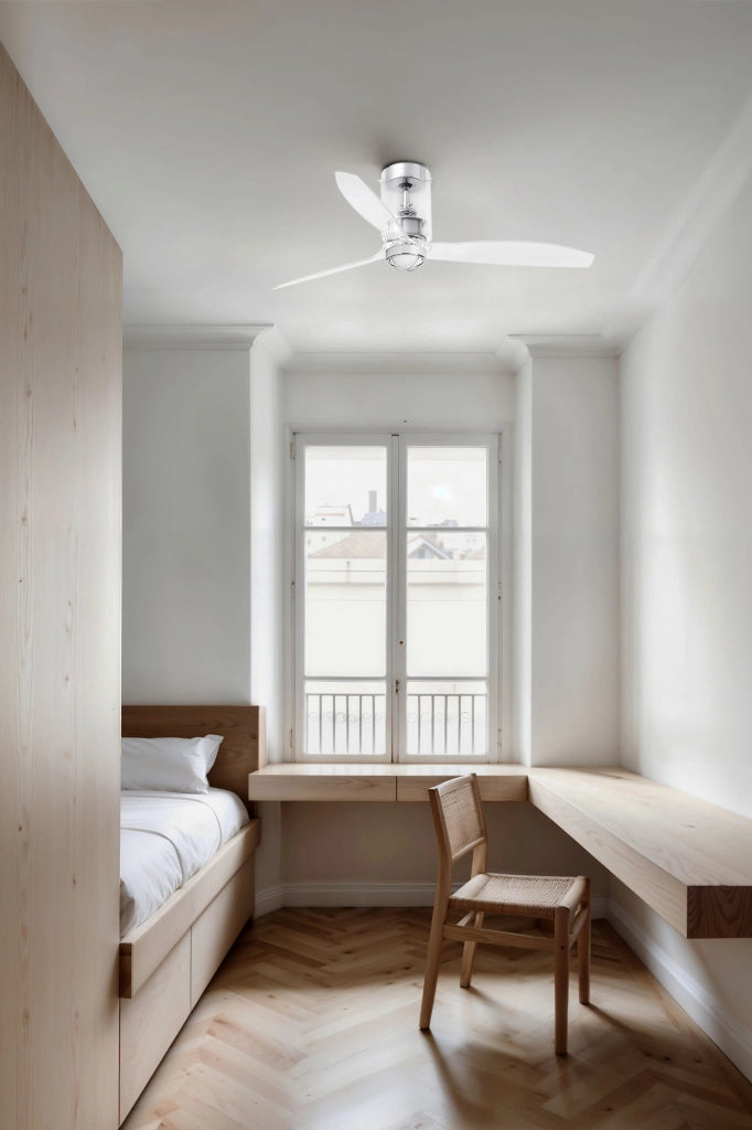 FARO Ventilatore da soffitto con luce industriale 13–176 m² 6 velocita funzione inversa telecomando incluso Cromato Acciaio Vetro FARO-33393_9