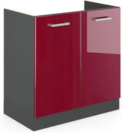 Mobile lavello cucina R-Line, Rosso lucido, 80 cm senza piano di lavoro, per la libera combinazione all'interno di sistemi cucina modulari