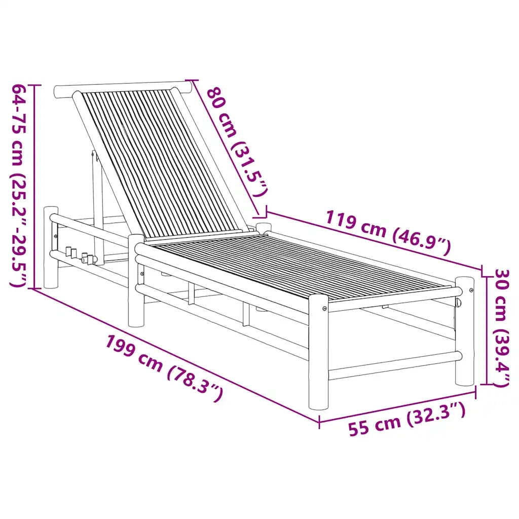 Lettino Prendisole 55x199x30 cm in Bambù 4108225