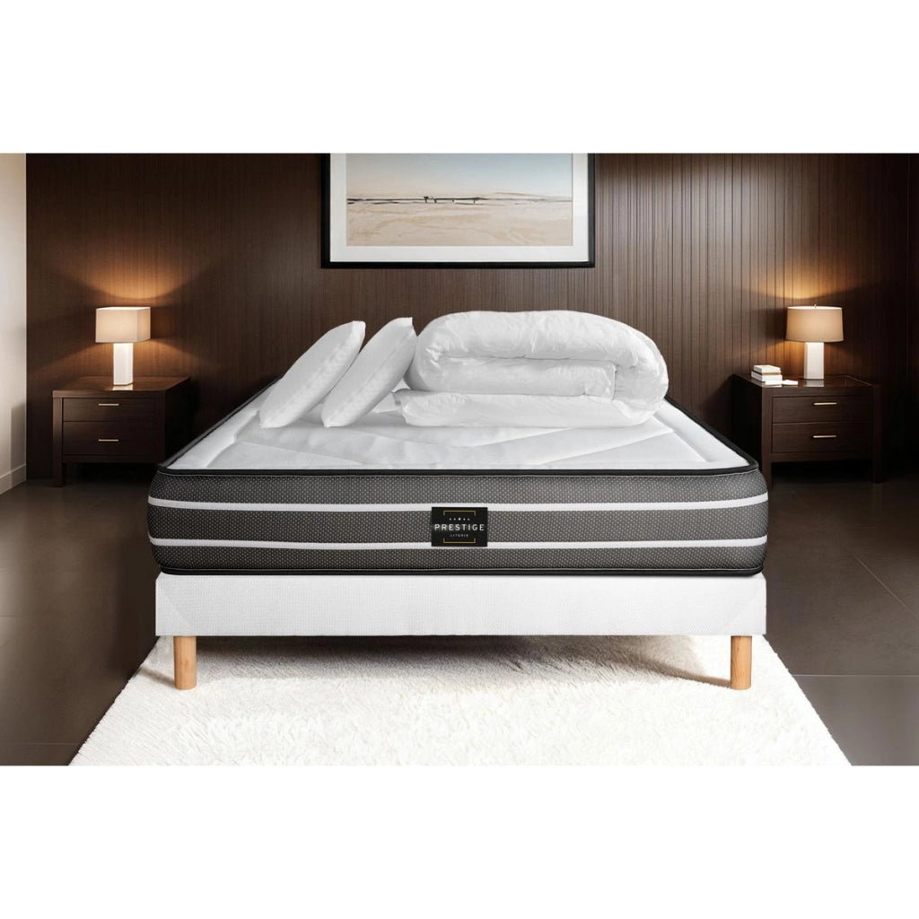 Pacchetto letto completo - Materasso 140x190cm + Box spring con doghe (kit) + 2 cuscini + Piumino - Esclusivo