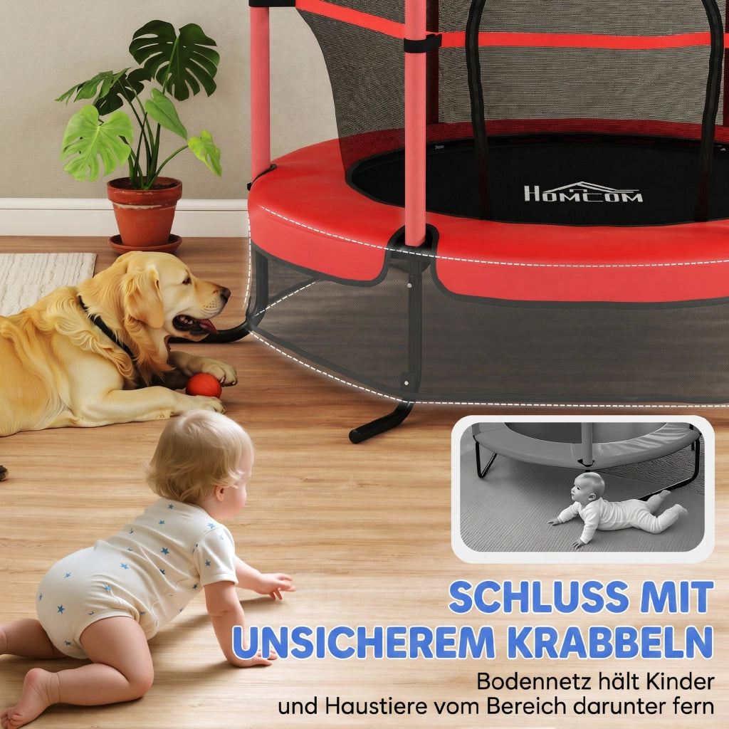 Trampolino per bambini ¨C zephmum ¨C ?163 cm, rete di sicurezza, interno ed esterno, 50 kg, rosso