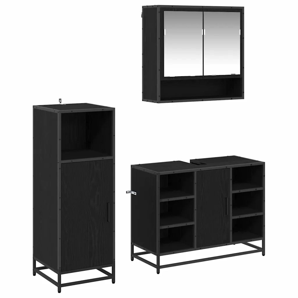 Set di mobili per il bagno 3 pcs Rovere Nero Legno multistrato