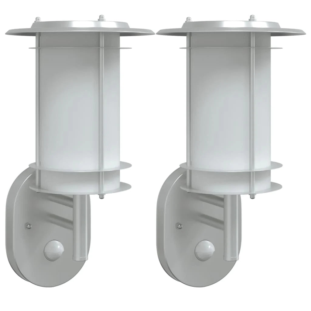 Set di 2 applique da esterno con sensore di movimento 19 x 19 x 31 cm acciaio inox argento 02_0056599
