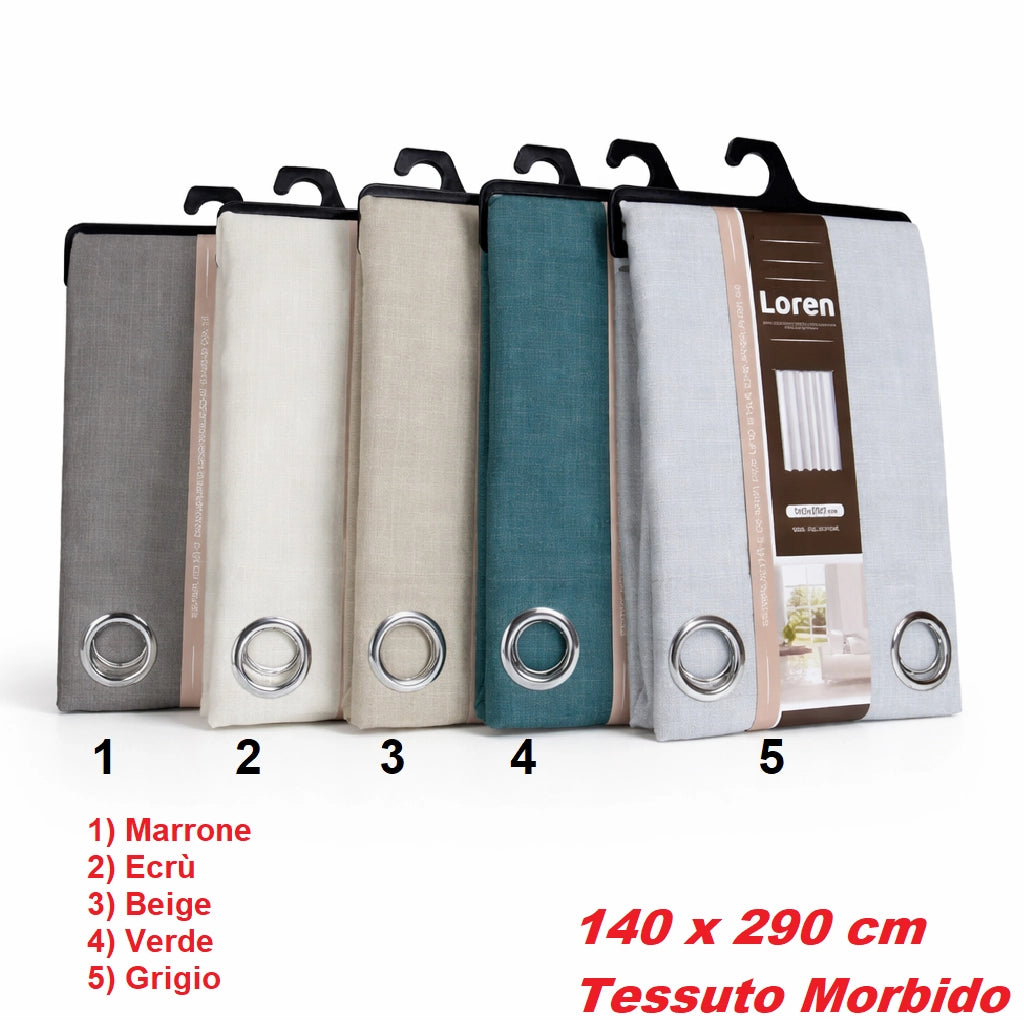 Tenda Oscurante 140x290cm con Anelli Cromo Tessuto Morbido Moderno Marrone