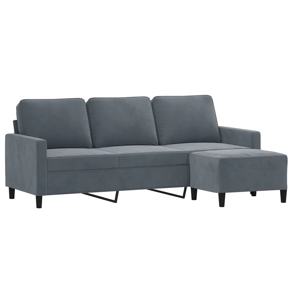 Divano | Divano da soggiorno | Sofa a 3 Posti con Poggiapiedi Grigio Scuro 180 cm in Velluto