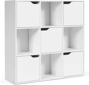 Armadietto Libreria a 3 Livelli, con 6/9 Scomparti, 3/5 Ante, Mobiletto Portalibri Moderno, Multiuso e Salvaspazio, Ideale per Soggiorno, Studio, Ufficio, Camera (Bianco, 90x29x90 cm)