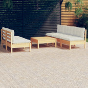 Set Salotto da Giardino 6 pz con Cuscini Crema Legno di Pino 3096088