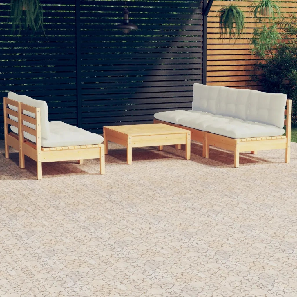 Set Salotto da Giardino 6 pz con Cuscini Crema Legno di Pino 3096088