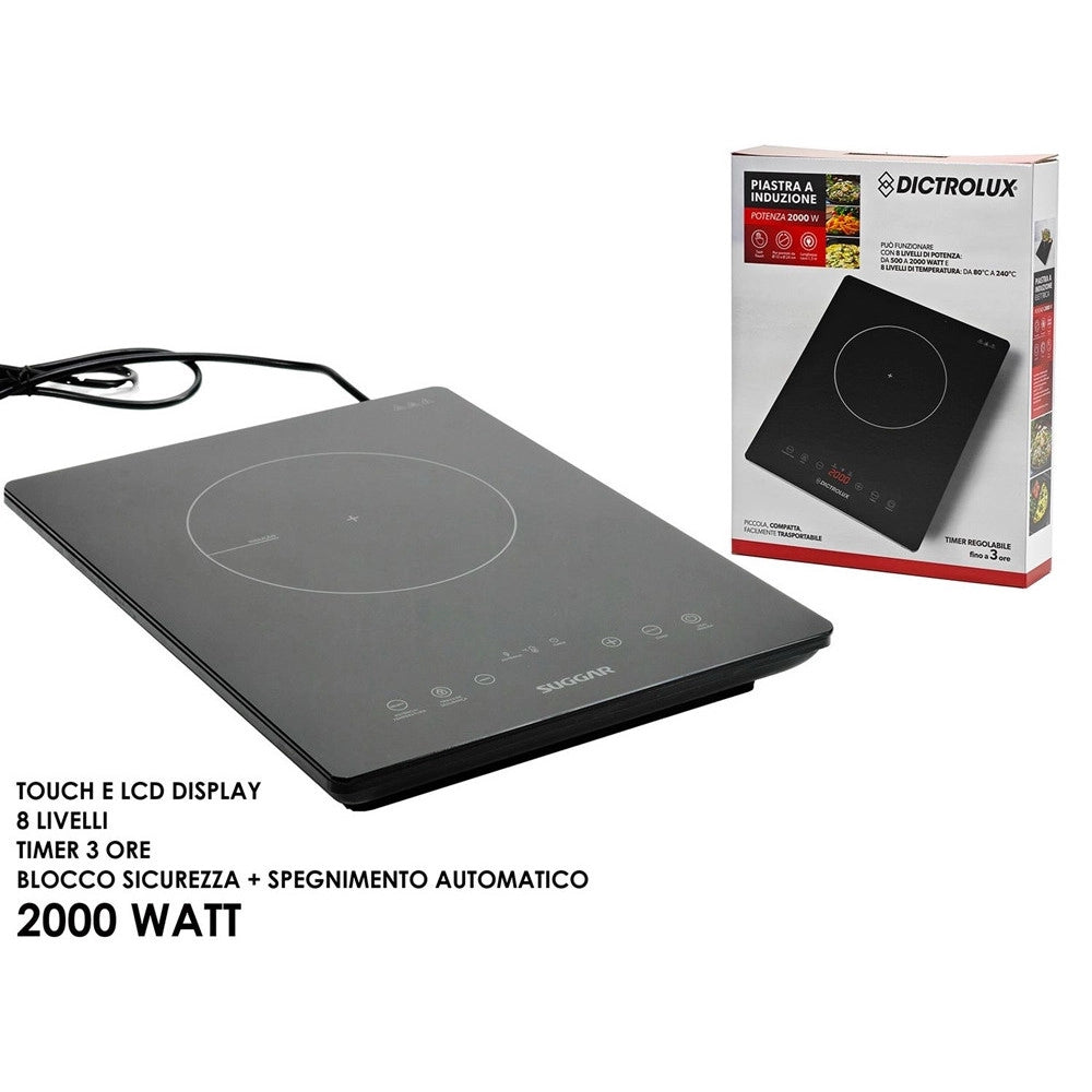 Trade Shop - Piastra A Induzione Display Lcd Touch 8 Livelli Potenza Temperatura 2000w Timer Regolabile -