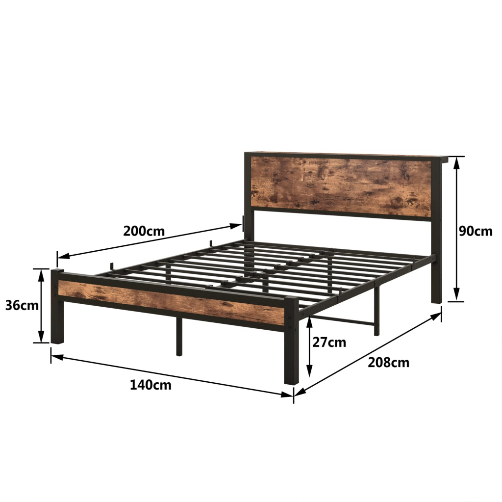 Letto 140x200 cm con contenitore e senza box spring in MDF e metallo marrone antico