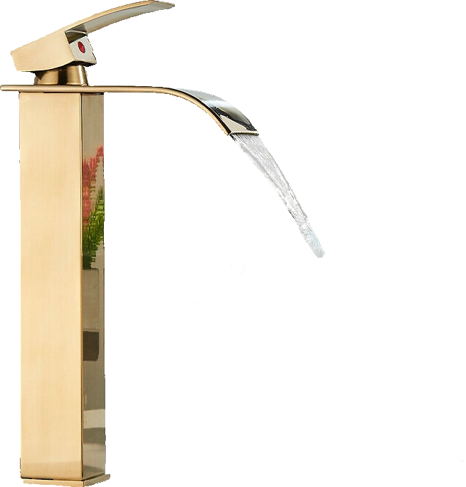 ROSA | Rubinetto da bagno premium a cascata alta oro | Miscelatore Hotel Gastro Premium per lavabo freestanding - in acciaio inox con bocca alta