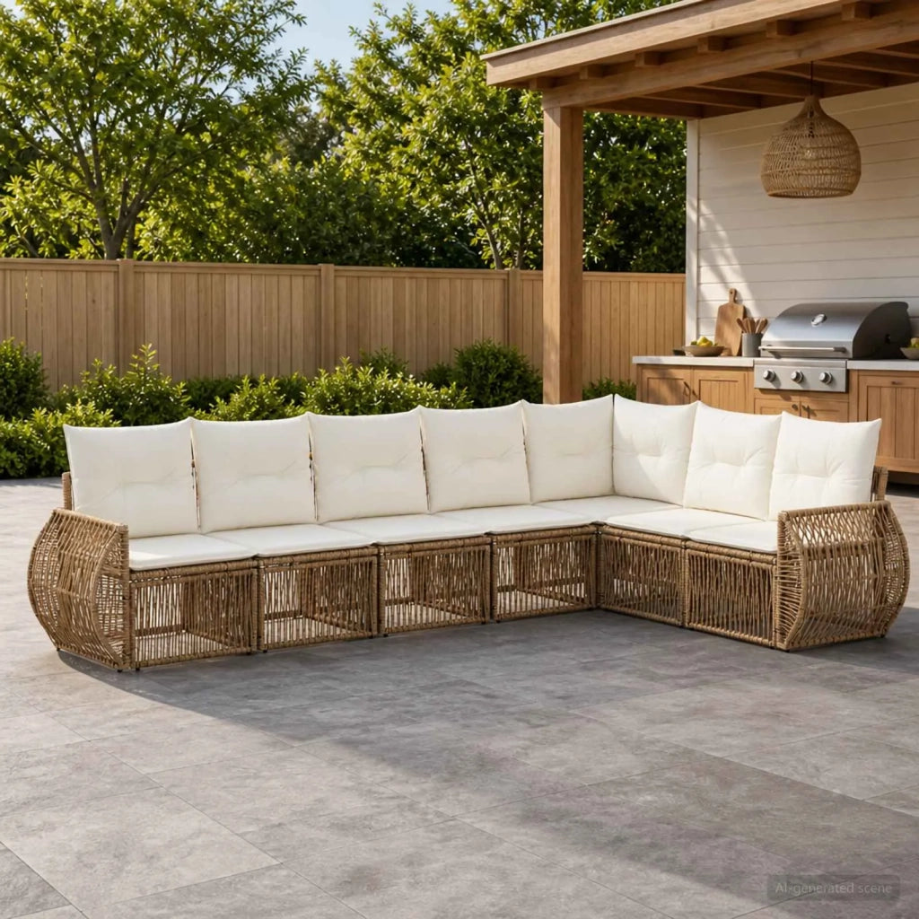 Set Divano da Giardino 7 pz Beige e Bianco Crema polyrattan 3435429
