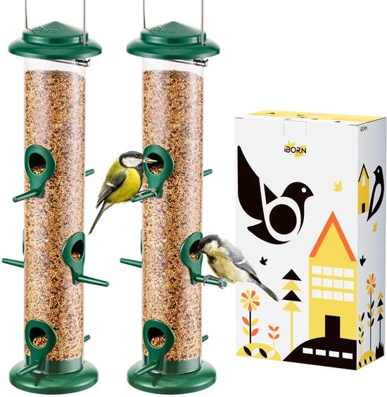 Bacino alimentare per uccelli 2 in 1 - 38 cm bacino metallico con 6 punti di alimentazione - bacino appeso - stazione di alimentazione per uccelli selvatici - pilastro di alimentazione - bacino per uccelli selvatici - colore verde