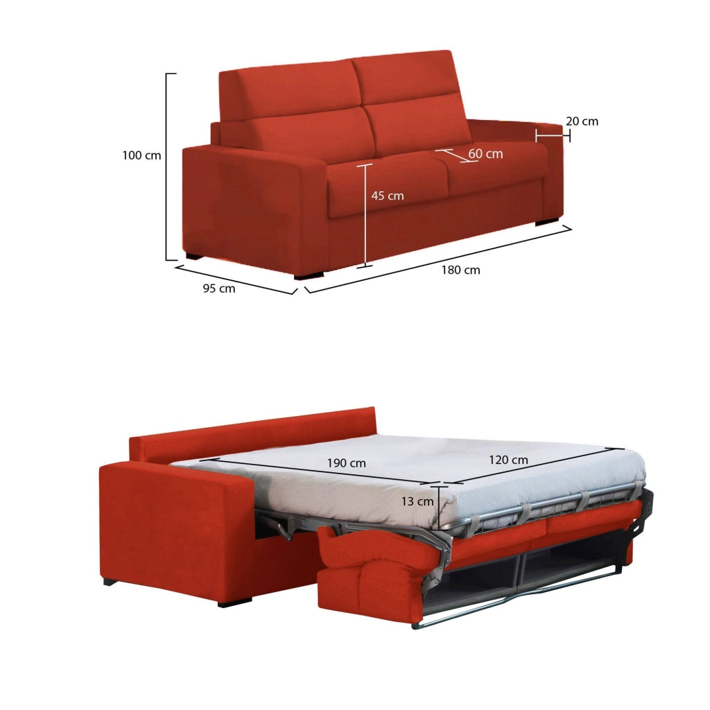Casabona, Divano Letto 2 Posti Sfoderabile Made in Italy, 180x95 cm Arancione