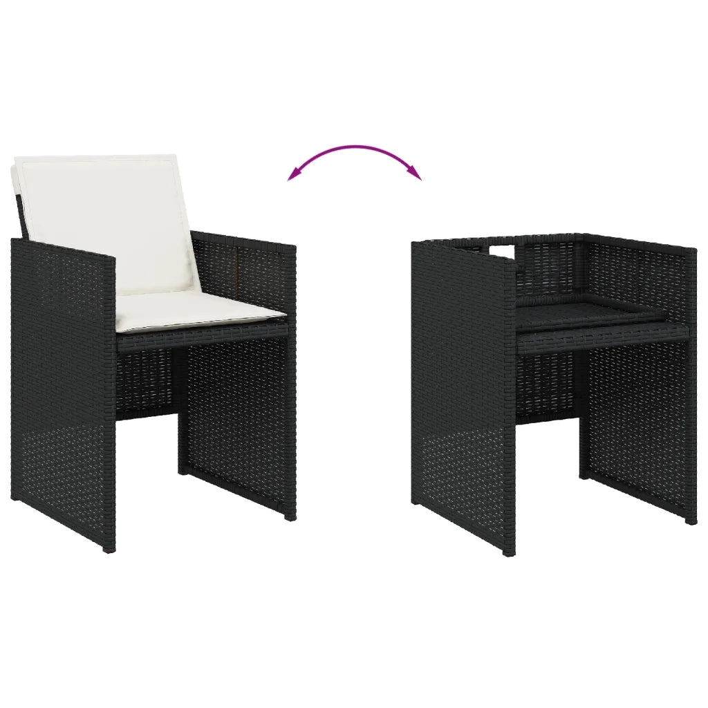 Set da Pranzo da Giardino 13pz con Cuscini Nero in Polyrattan 3277718
