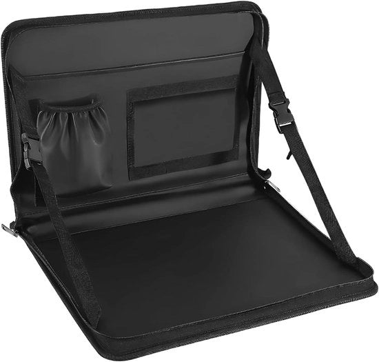 Organizzatore multifunzionale 3-in-1 per auto con contenitore per bicchieri e supporto per laptop - organizzatore per lavoro e pasti - cassettino per ufficio per bambini e pendolari - ideale per famiglie - comodo da utilizzare in viaggio