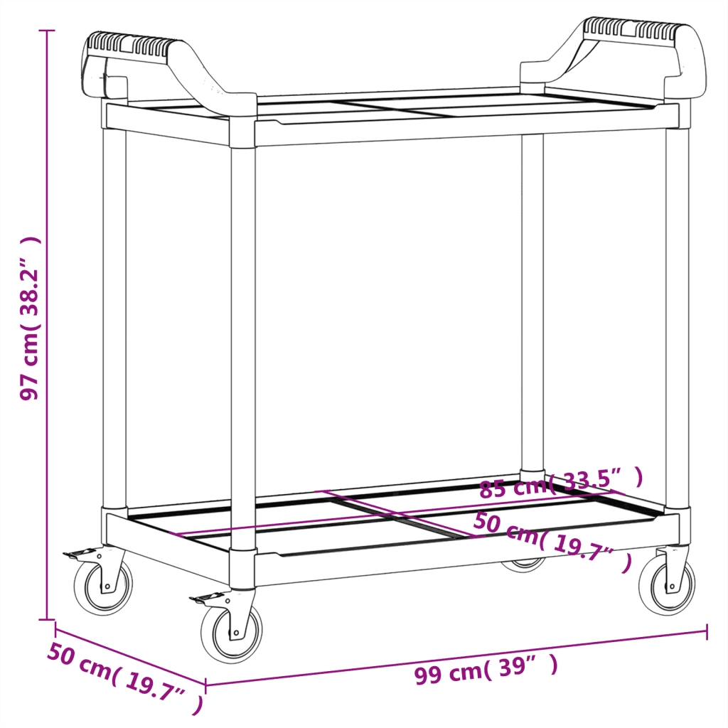 Carrello a 2 Ripiani Nero 99x50x97 cm in Alluminio 30324