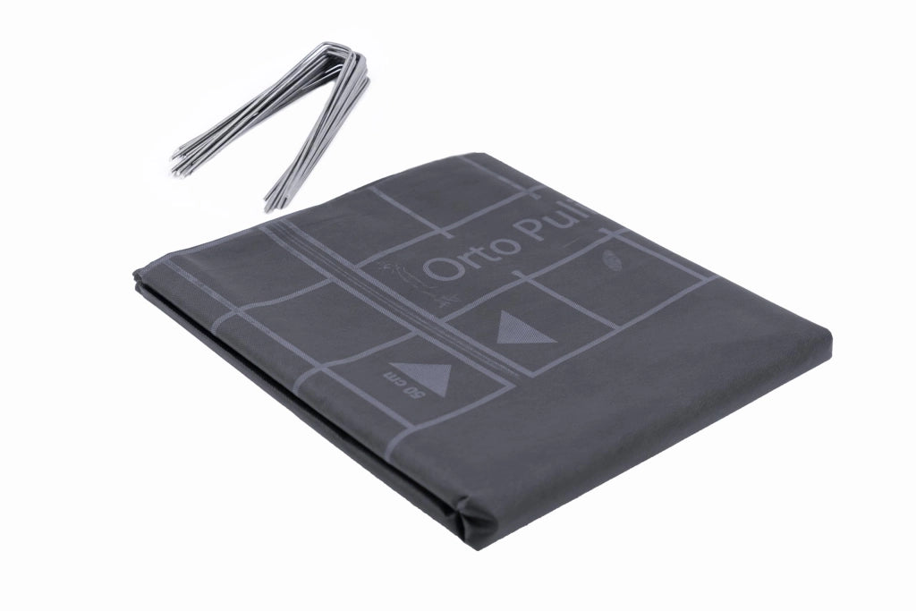 Telo Anti Erbacce Tessuto Orto Pulito 1,6x5 m, Tessuto Non Tessuto Prolipopilene e 15 Forcine Filo FE37, Telo Nero per Orto Quadri 10x10 cm