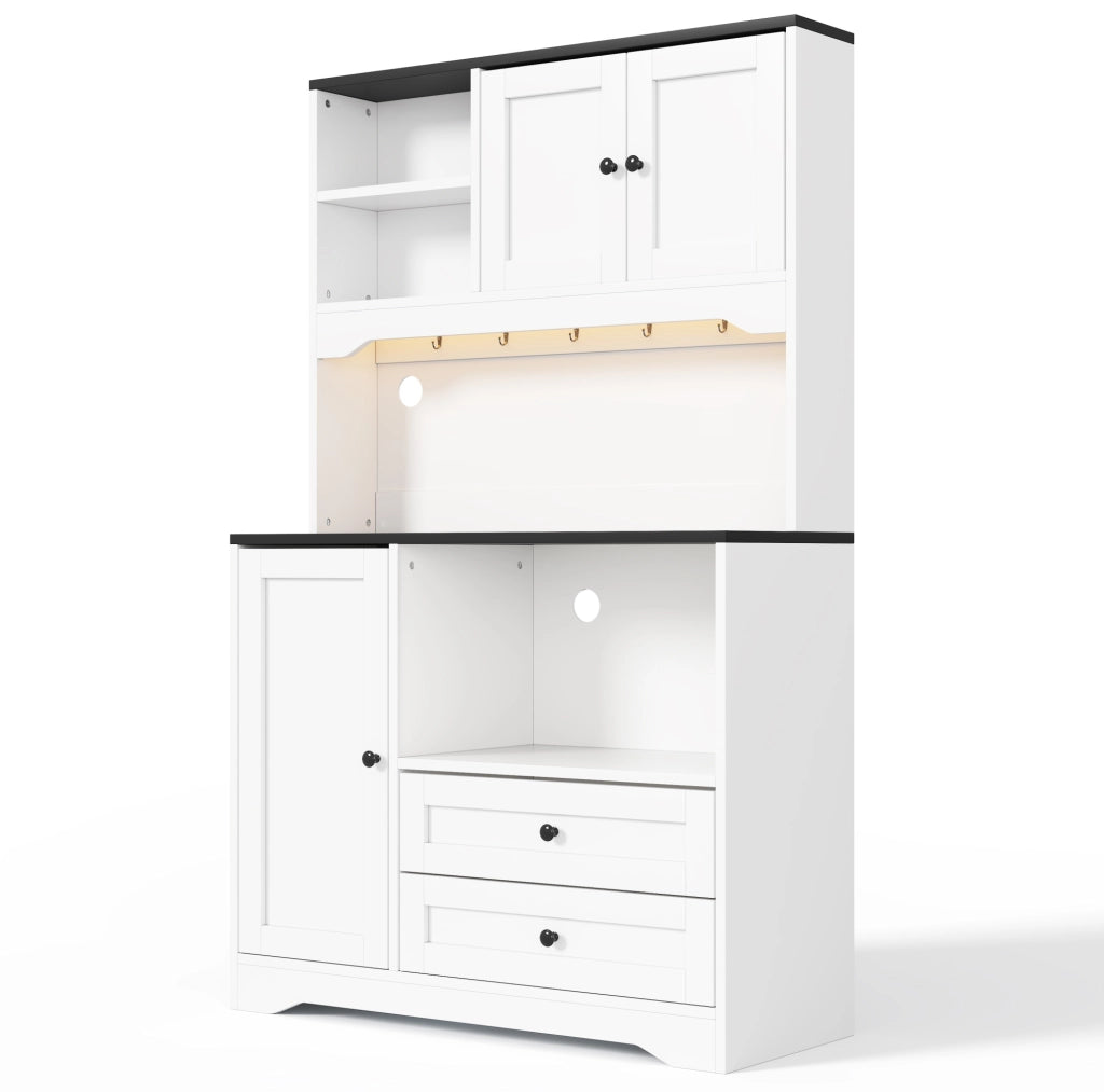 Credenza cucina multifunzione 100x40x163 cm con LED; prese USB; bianco