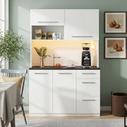 Credenza e madia con LED, 2 prese e USB-A e USB-C, ripiani regolabili, per sala da pranzo, bianco, 120 × 40 × 180 cm