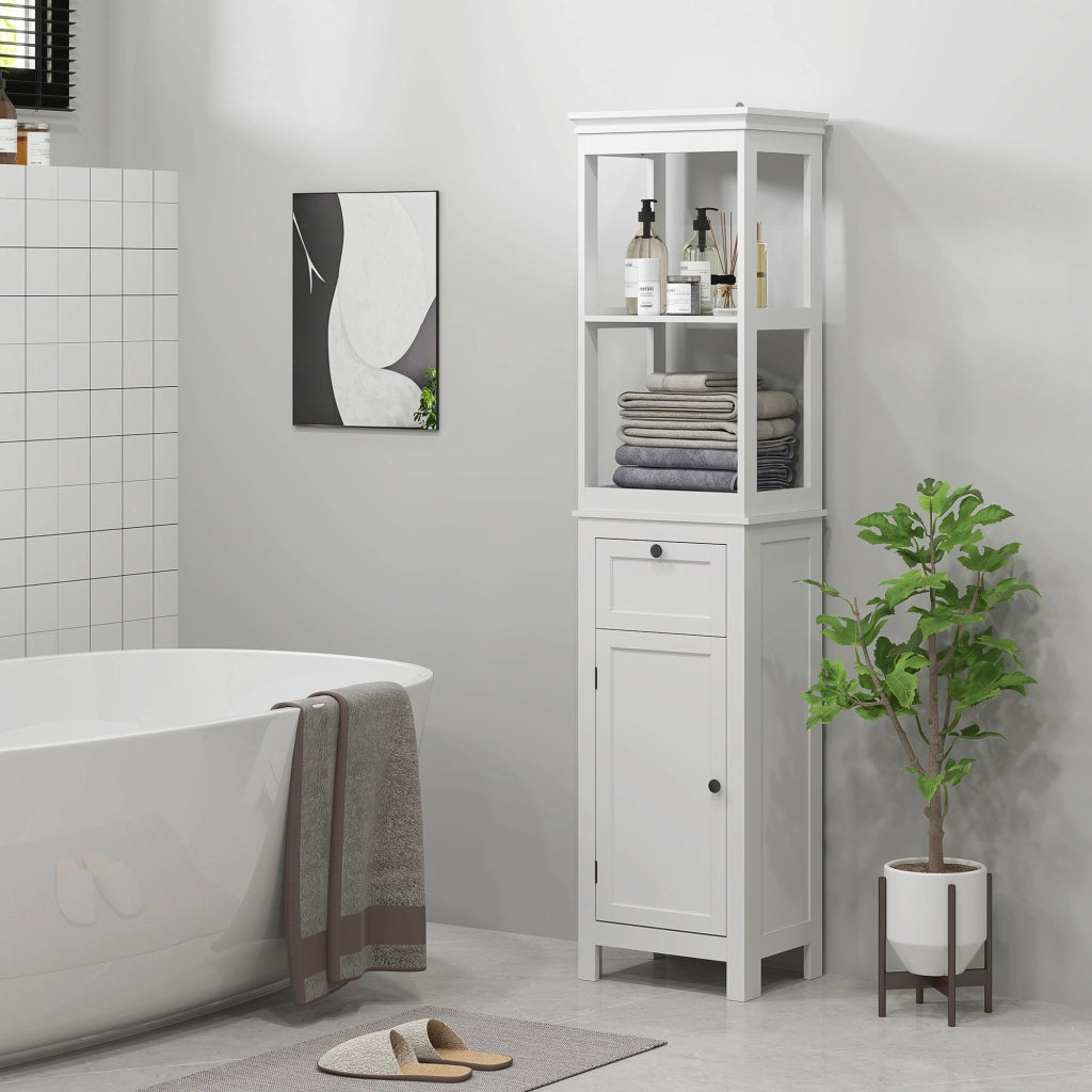 Mobile Bagno con Anta, Cassetto e Ripiano Regolabile ¨C Zephmum ¨C Bianco 40x30x165 cm