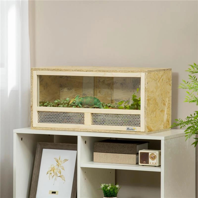 TERRARIO PER RETTILI IN LEGNO CON PORTE IN VETRO SCORREVOLI E PANNELLI IN RETE 60X29.5X29.5 CM