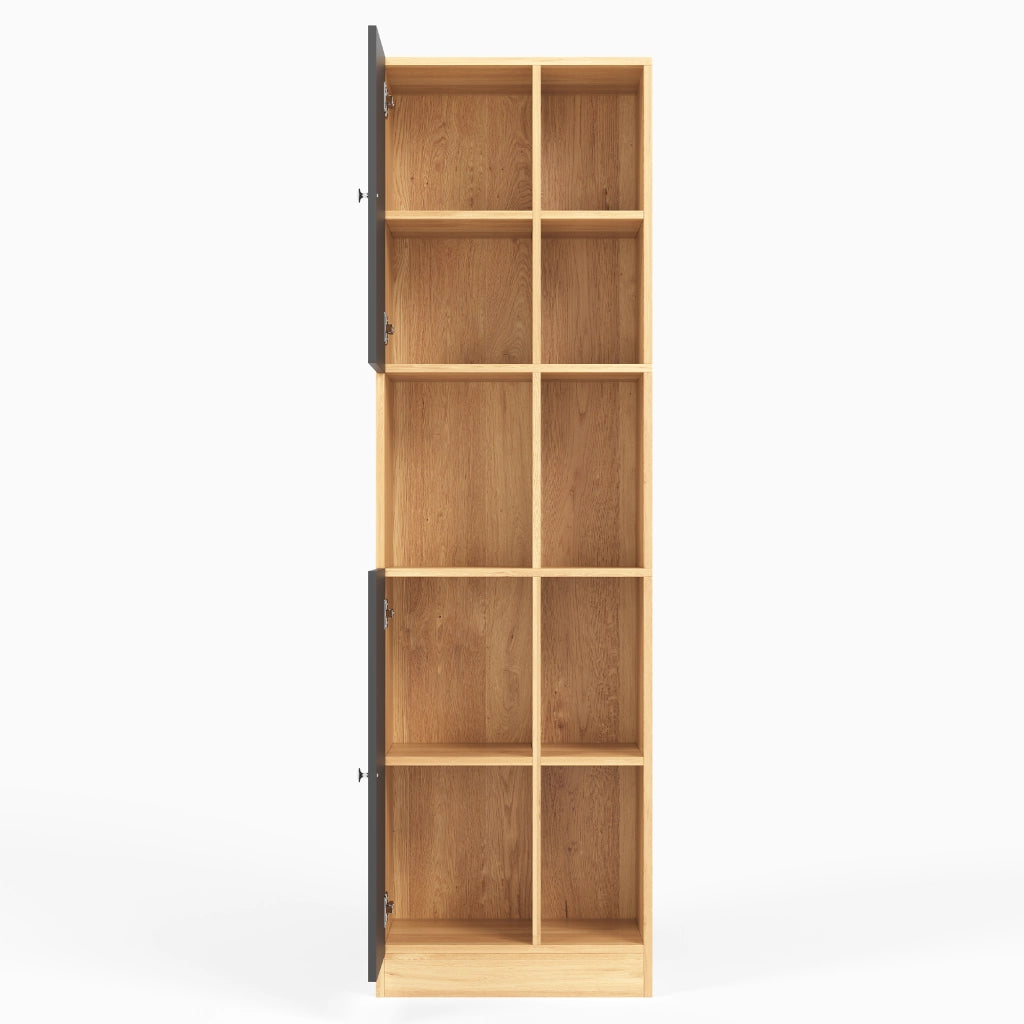 Mobile angolare alto con 6 ripiani aperti e 2 ante, scaffale salvaspazio per cucina e zona pranzo, 50×35,5×170 cm, antracite/effetto legno