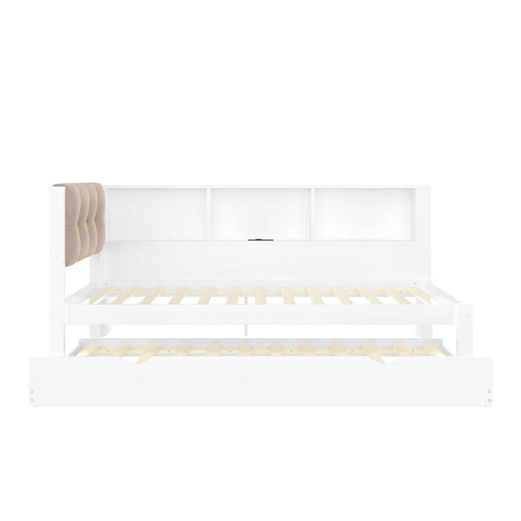 Letto divano singolo 90 x 200 cm; con due cassetti presa e 2 porte USB; MDF e truciolato; bianco