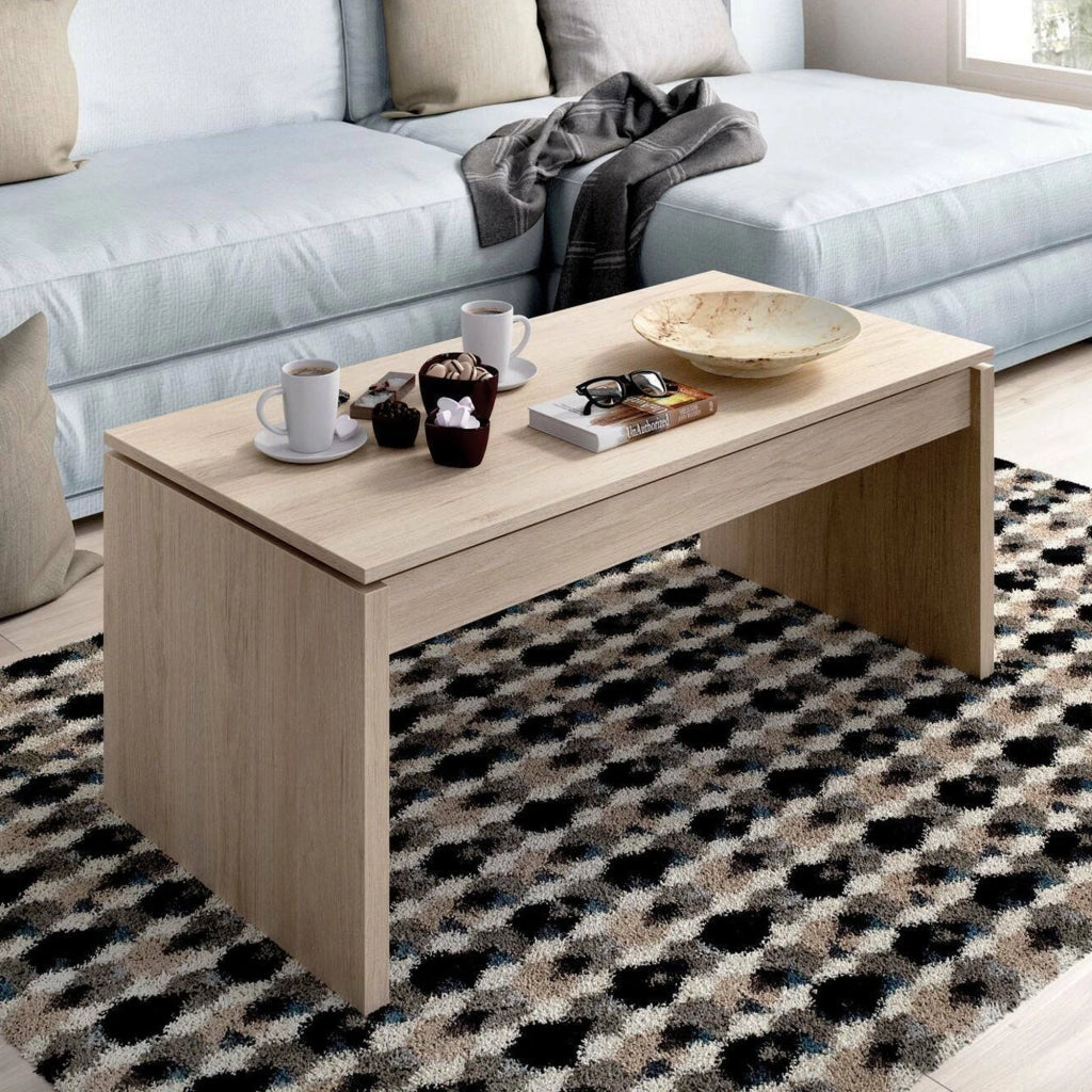 Tavolino da salotto Audi, Porta riviste da soggiorno con vano portaoggetti, Tavolo basso da caffÒ¨ elevabile, 102x50h43 cm, Rovere