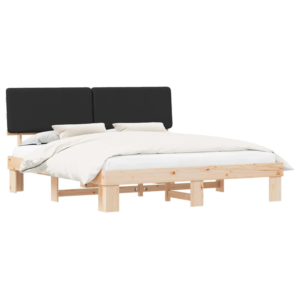 Letto con Testiera Rivestita Nero 200 x 200 cm Pino massello