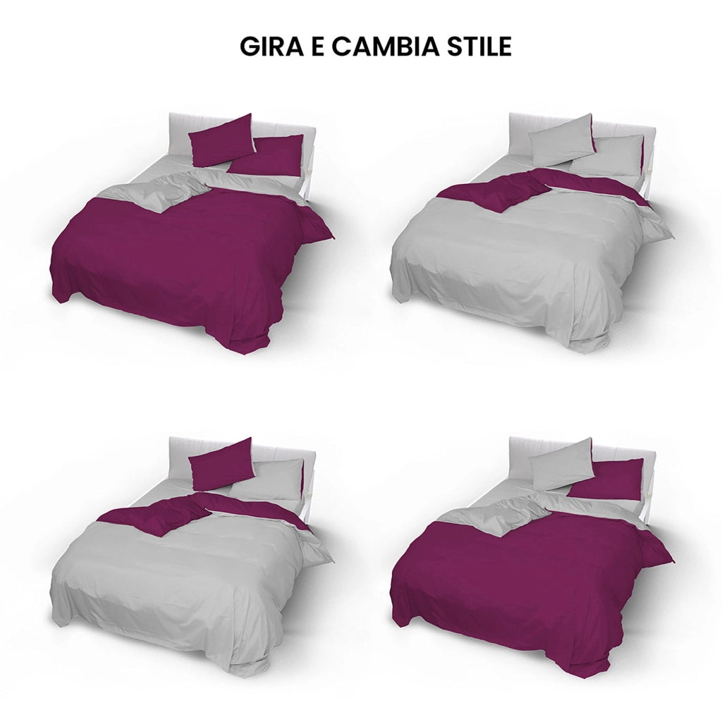 Copripiumino con Sacco e Federe Doubleface Fuxia/Grigio 1 Piazza e Mezzo