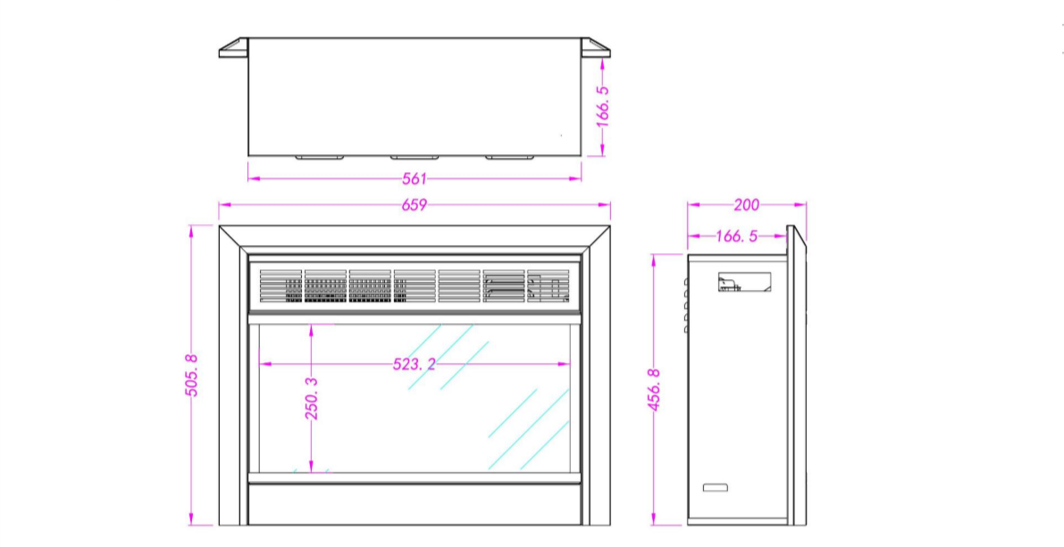 Camino Elettrico da Incasso 51,5x65,7x20,5 cm Effetto Fiamma 1500W Mars Nero